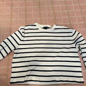 Navy and white striped long sleeve sweater